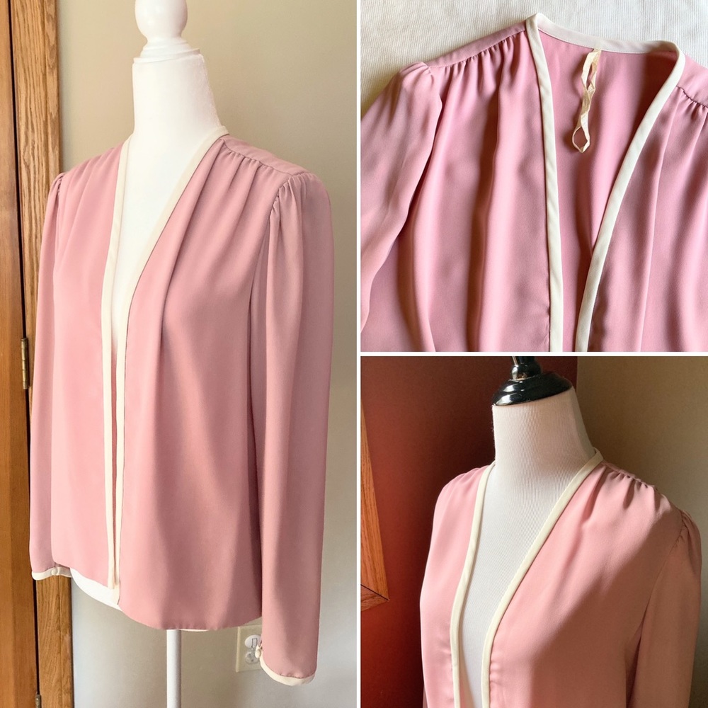 Flash Sale! Vintage silky pink open front blouse size M